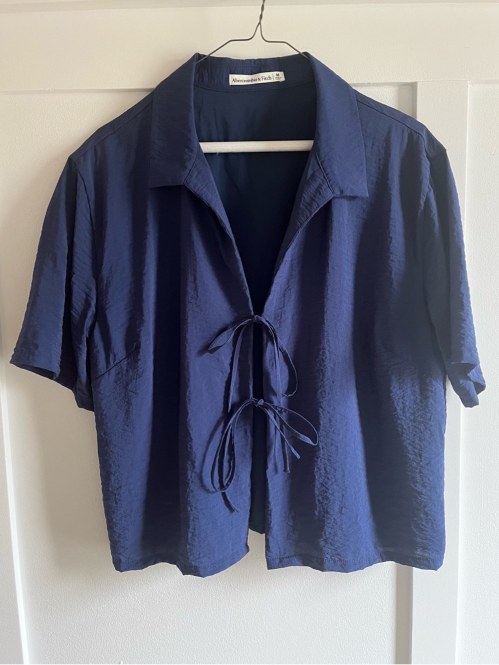 Abercrombie & Fitch Navy Short Sleeve Tie-Front Blouse